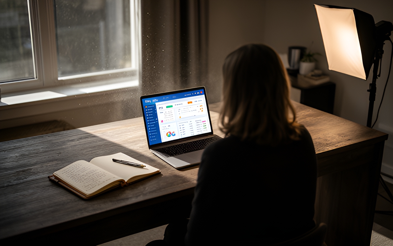 Person using Dunly in a home office setting
